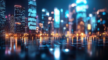 Poster - A futuristic landscape bathed in glowing lights and intricate technology lines, exuding a sense of high-tech movement and excitement