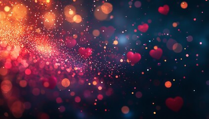 Wall Mural - a lovely golden bokeh background featuring two red hearts, representing love in tribute to saint val