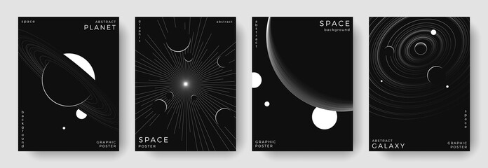 Wall Mural - set of abstract space astronomy backgrounds. line art galaxy, universe, planet, solar system. scienc