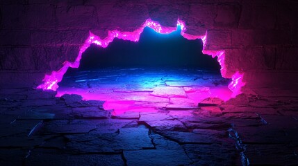 Poster - A blue and pink abstract design with a large central hole, forming it into a frame