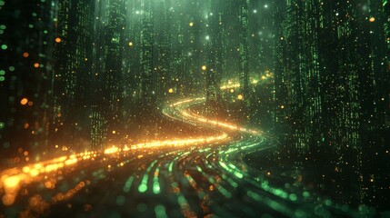 Poster - A vibrant green futuristic backdrop featuring dynamic lines and digital elements, perfect for high-tech and innovative applications