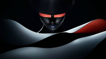 Poster - Abstract horizontal lines of light in orange, blue, and black on a black background