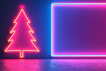 Poster - the background of a retro-futuristic 80s universe includes a synthwave wireframe net grid, a christm