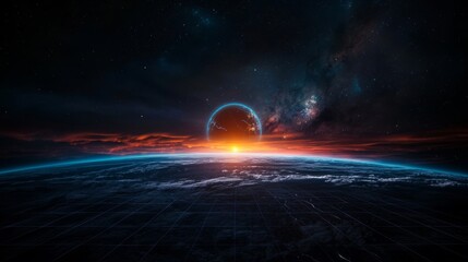 Poster - Glowing lines and bokeh create an abstract futuristic 3D background