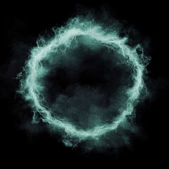 Poster - An electric green glowing hologram with a striking plasma effect, circular lightning frame, and a layered portal overlay