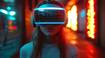 Poster - Wearing high-tech virtual reality glasses, step into digital worlds