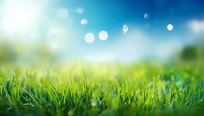Aufkleber - green grass and blue sky background with copy space.