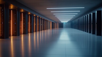 Poster - Data center operations in a modern facility, leveraging cutting-edge technology infrastructure, offer a high-tech environment with a focus on efficiency