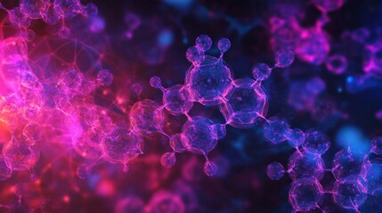 Wall Mural - Abstract 3D rendering of molecules in vibrant pink and blue hues.