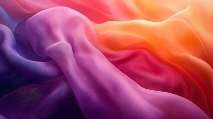 Poster - Close-up of a colorful, rainbow-hued fabric with smooth texture and soft folds. A stunning display of colors and elegance. Silk texture. Vibrant Rainbow Fabric Texture: A Symphony of Colors