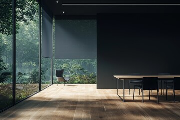 Poster - A contemporary conference room featuring a wooden floor, glass walls, and modern furniture in a bright, expansive office space. 3D Rendering