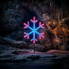 Poster - Geometric crystal light structure in cool and pink tones against a dark background. Abstract art concept ideal for design and printing
