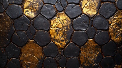 Poster - Close-up of a textured surface with black and gold stones. Abstract background image. Abstract Gold and Black Stone Texture