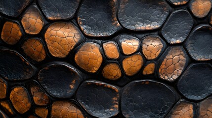 Poster - Close-up view of an abstract textured surface resembling a mosaic of dark and copper colored pebbles. Abstract Texture: Dark and Copper Pebbles Mosaic