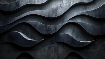 Poster - 3D rendered image of dark grey wavy texture. Abstract background or wall texture. Abstract Dark Grey Waves: A Textured 3D Render