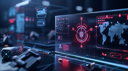 Poster - An augmented reality visualization of an AI-powered cybersecurity agent monitoring network traffic, detecting threats, and analyzing encrypted data streams, ensuring robust digital security.