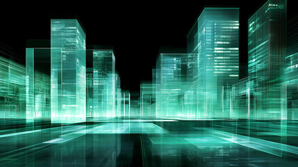 Poster - Futuristic urban landscape visualization digital city 3d render nighttime abstract concept