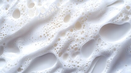 Poster - Close-up image of creamy white foam with many bubbles, creating an abstract texture background. Abstract Close-up of Creamy White Foam Texture