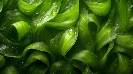 Aufkleber - Close-up view of vibrant green seaweed with water droplets. Lush, abstract image. Emerald Green Seaweed: A Lush Abstract of Nature