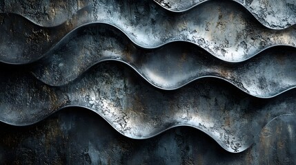 Poster - Abstract background with dark metal waves texture. Stylish, modern design. Abstract Dark Metal Wave Texture Background