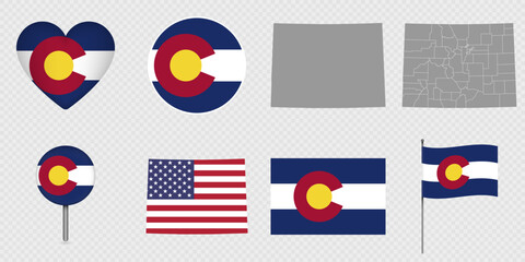 Wall Mural - Colorado State Flags and Maps Icon Pack.