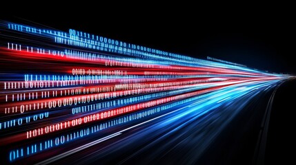 Poster - A radiant red digital art design featuring flowing light trails and glowing patterns, perfect for high-tech and modern visuals