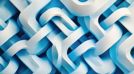 Canvas Print - Abstract blue and white 3D interwoven shapes background.