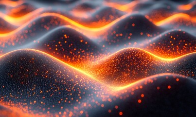 Poster - Futuristic hi-tech particles emit dark blue and golden energy waves against a glowing backdrop