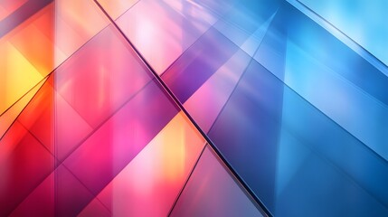 Aufkleber - An abstract image featuring vibrant geometric glass panels in various colors. Abstract Geometric Glass Panels: Vibrant Hues and Dynamic Composition