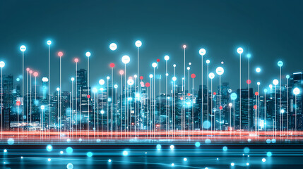 Poster - Dynamic data visualization of urban landscape city environment digital art perspective technology concept