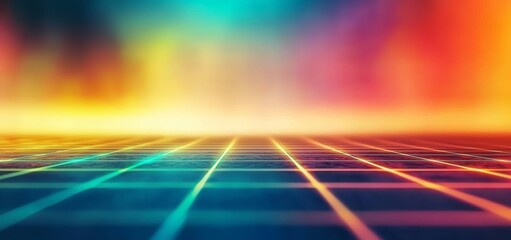 Poster - Abstract stage design featuring a vibrant retro-futuristic background with gradient colors and a grid floor