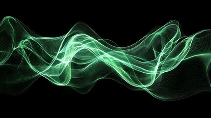 Poster - A futuristic portrayal of radiant green waves sweeping over a digital grid, symbolizing movement and progress, complemented by a sleek and contemporary high-tech aesthetic
