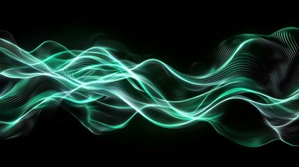 Poster - A depiction of vibrant green waves streaming across a digital grid, representing motion and advancement, with a sleek and modern high-tech look