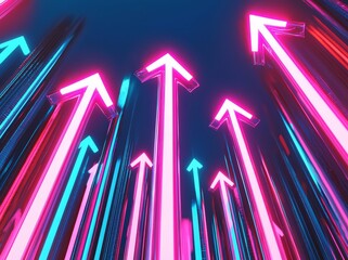 Poster - Retro-futuristic neon arrows dash across a vibrant cyberpunk space race as '80s synthwave blasts