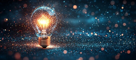Poster - a light bulb with an advanced digital network inside, contrasted against a dark technological settin
