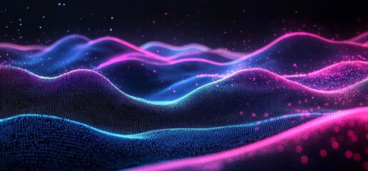 Poster - Big Data theory. A 3D depiction of Blockchain. The global database and information waves. Neural networks in stock analysis. Abstract technological backdrop.
