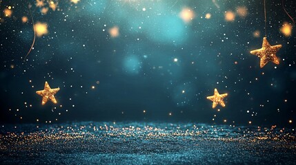 Wall Mural - glowing stars and bokeh lights set against an abstract night sky create the background