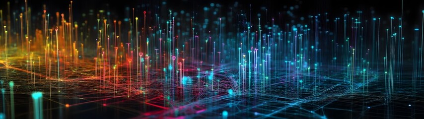 Fototapete - An abstract and dynamic digital landscape featuring a captivating display of pulsing flowing neon lights prismatic patterns and shimmering fractal like structures