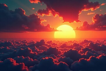 Vast solar array bathed in sunset hues, dramatic sky, energy, technology