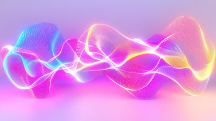 Canvas Print - Abstract neon light waves, vibrant colorful glowing lines, dynamic energy flow.