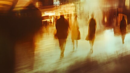Poster - Blurred image of a busy city street with people walking and commuting creating a sense of energy and motion in the urban environment