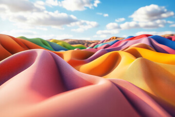 Poster -  large pile of colorful fabrics in the shape of sand dunes, close-up,