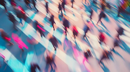 Poster - Blurred image of an energetic crowd moving in a dynamic vibrant urban setting  Conceptual background showcasing the fast paced lively atmosphere of a city lifestyle