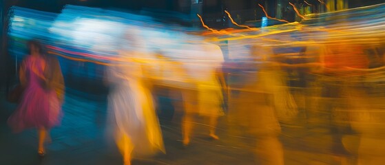 Poster - Blurred motion and dynamic energy of colorful illuminated city lights cars and streets at night  Captivating abstract urban background with a sense of speed and activity