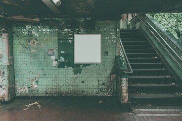 Poster - Subway mock-up design featuring a light box with a white blank space designated for advertisement purposes