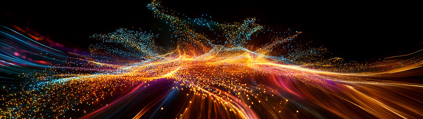 Fototapete - Blurred motion energy and light trails in a vibrant colorful and captivating abstract digital artwork  The image features a dynamic kinetic display of luminous
