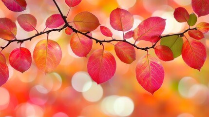 Poster - Elegant Bokeh Design Showcasing Shimmering Red and Green Leaves