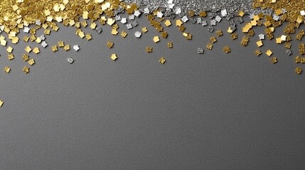 Poster - Sparkling Gold and Silver Glitter Pieces on a Grey Background