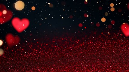 Poster - Vivid Ruby Red Sea of Glittering Sparkles with Heart Accents