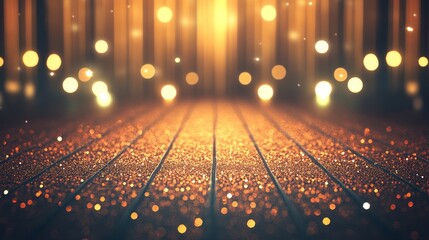Poster - Golden Glitter Dusts on Textured Surface with Bokeh Lights and Warm Glow